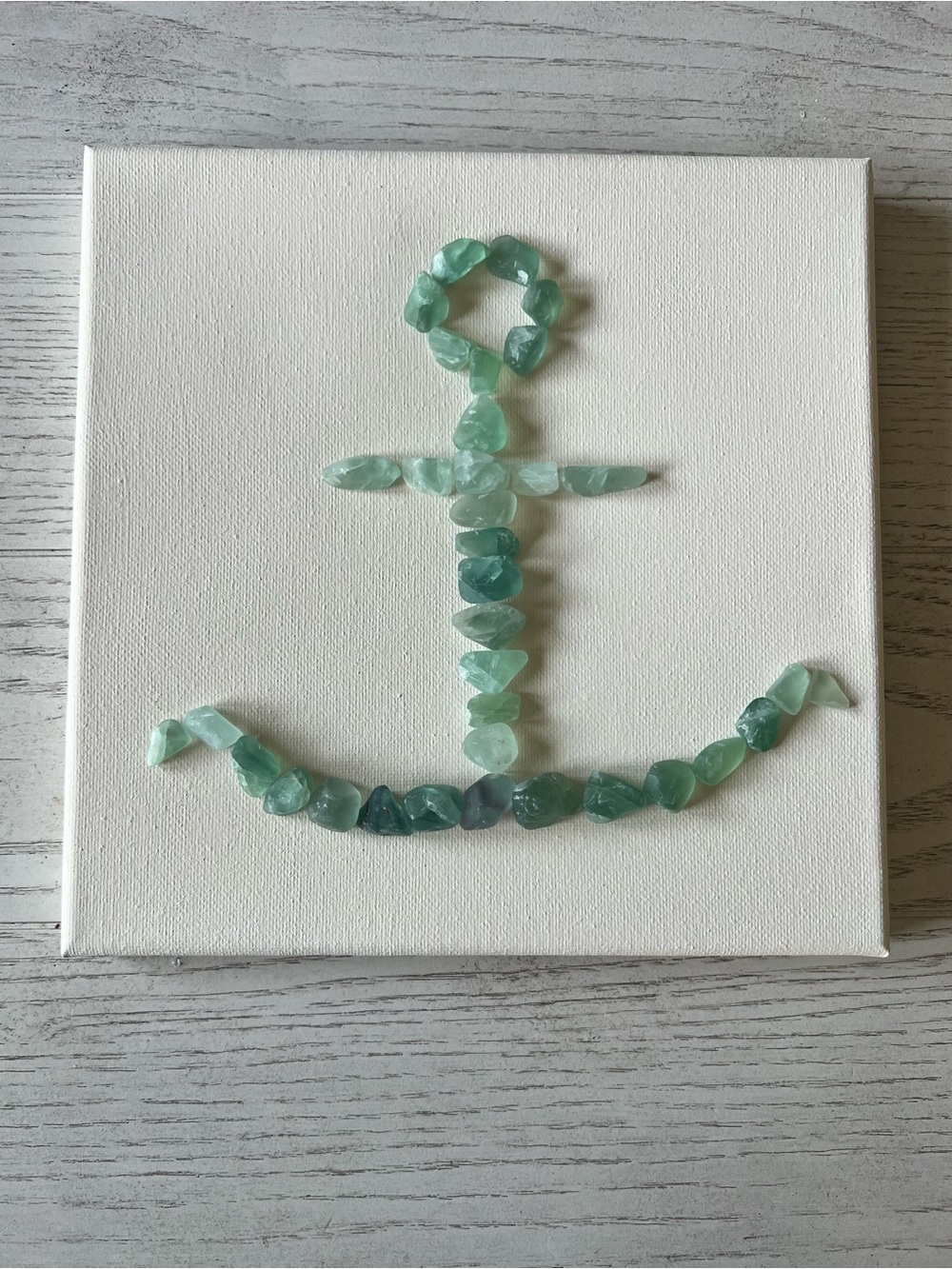 Handmade Seafoam Green Sea Glass Anchor Canvas Wall Art- 8”x8”